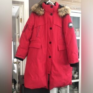 ALPINE TEK Women's Red Parka Coat with Fur Trim, XL